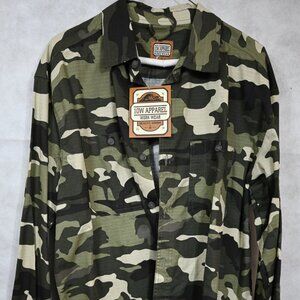 NWT 10W Apparel Work Wear Camo Tan Green Cotton Shirt L 17x37
